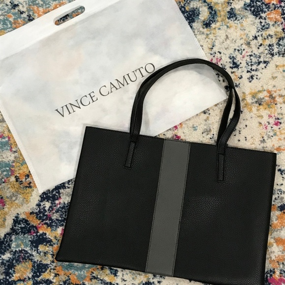 Vince Camuto Luck Black Grey Tote Vegan Leather - Picture 3 of 5